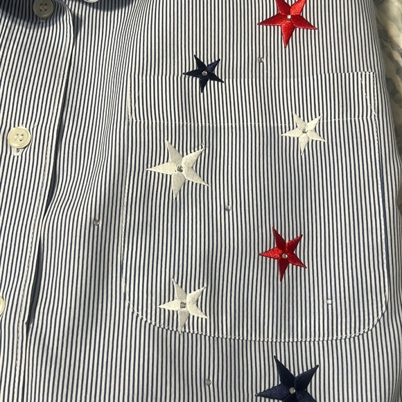 VTG PTNY Women’s size Large Button Down Long Sleeve Blue & White Striped Stars - Picture 9 of 11